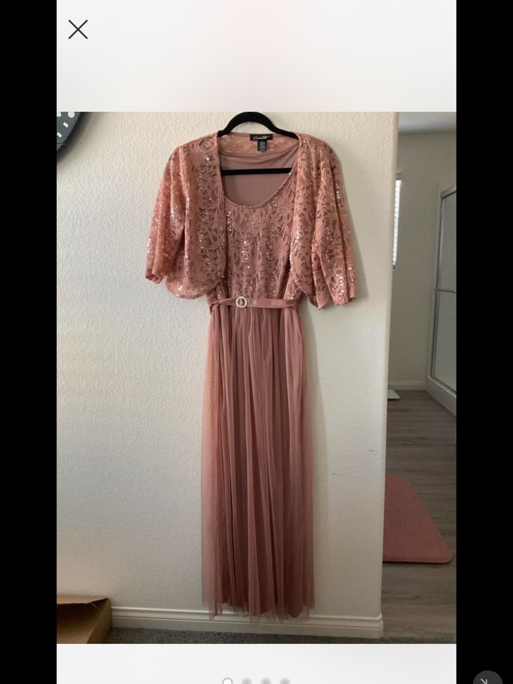 Dusty Rose Lace & Tulle Maxi Dress with Belt